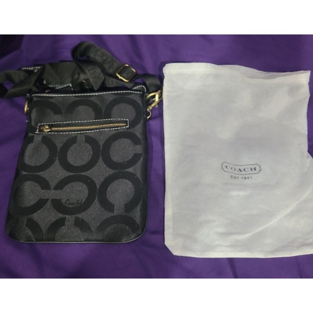 Coach Signature Stripe Small Crossbody Bag Monogram Logo Black/Black w/dust bag